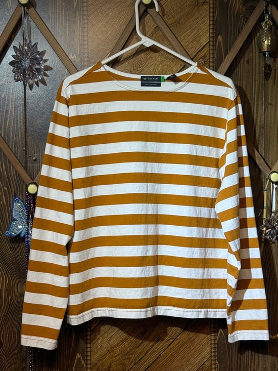 Dockers Tops - Dockers Women's Long-Sleeve Striped Crewneck - White & Mustard Yellow